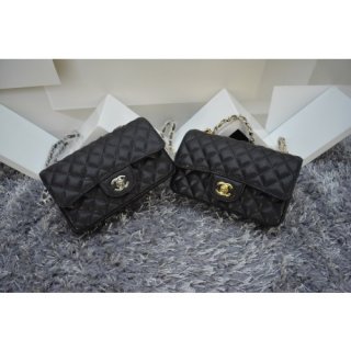 CHANEL 1112 Black Size 20cm Caviar Leather Flap Bag With Gold / Silver Hardware